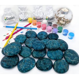 EUSICE - Blue Apatite Natural Stone - Anti-Stress & Creativity Pebble - 100% Handmade & Handmade - Ethical & High Quality Blue Apatite for Lithotherapy Wellness Meditation Yoga All Levels