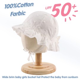 JANGANNSA Cotton Bow Baby Girls Hat Flower Infant Toddler Summer Sun Hat Breathable Girls Bucket Cap (White Small Flower, XS)