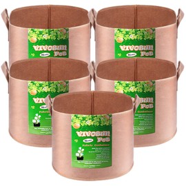 VIVOSUN 5-Pack 25 Gallons Grow Bags Heavy Duty Thickened Nonwoven Fabric Pots with Strap Handles Tan