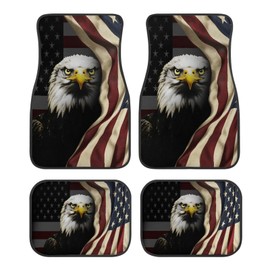Tomeusey Car Floor Liners All Weather, Floor Mats for Cars with Non-Slip Backing, USA Flag Eagle Print Front Rear Floor Carpet 4 Pcs Car Accessories for SUV & Trucks