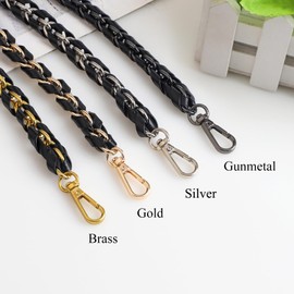 Beaulegan Purse Chain Handles - Short Strap Microfiber Leather - Replacement for Handbag or Shoulder Bag Set of 2, 23.6 Inch Long(Brass)