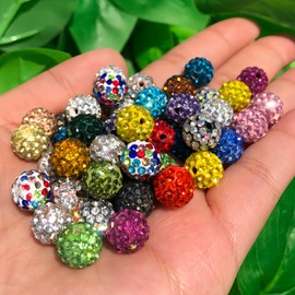 Rhinestone Beads for Jewelry Making,200pcs Multicolor Clay Rhinestone Beads 10mm Bulk Rhinestone Spacer Beads for Pens Making,Sparkle Glitter Diamond Beads for Baseball Necklace Bracelet Crafting
