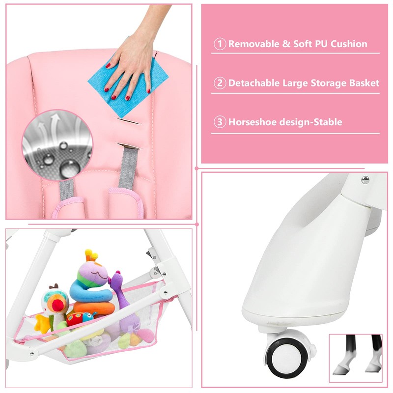 INFANS High Chair with One-Hand Removable Tray, 4 Lockable Wheels