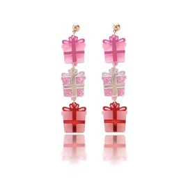Todu Christmas Earrings For Women Pink Acrylic Earrings Long Christmas Tree Bow Holiday Earrings Jewelry(Gift)