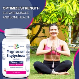 Nutrimed Naturals Magnesium Bisglycinate 200mg - 230 Caps for Muscle & Bone Health, Sleep Support - 3rd Party Tested & Made in Canada