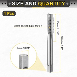 sourcing map Hand Plug Tap M9 x 1 H2 Metric Thread Plug Style Taps Straight Flute Screw Tapping Threading Tool High Speed Steel HSS6542