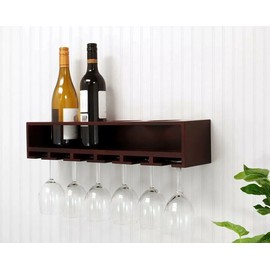 Nexxt NIB Nexxt Contemporary Wall Shelf Mahogany Wood Wine Rack  & Glass Storage