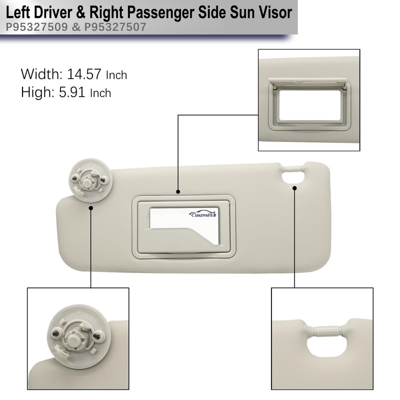 Driver Left & Passenger Right Side Sun Visor Replacement Compatible
