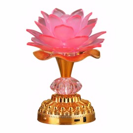 Omeet Colorful LED Lotus Buddhist Lamp, Gradient Buddha Light for Worship, Prayer and Display, Low Power Consumption, Eco - Friendly Material for Buddha Occasions, Buddhist Supplies - Pink