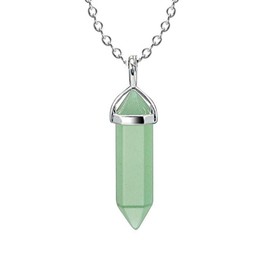 KIFEDSLJ Hexagonal Crystal Pendant Necklace Natural Quartz Amethyst Stone Pendant Necklace Gemstone Chakra Healing Crystal Necklace for Women Jewelry-green