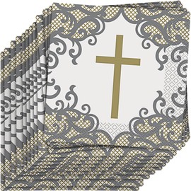 Unique 74852 Gold Holy Communion Luncheon Napkins 16 Pcs, Cross