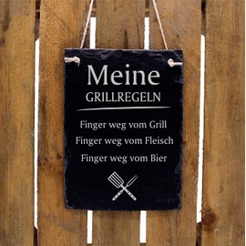Dekolando Home Accessories Engraved Slate Sign with German Text "My Grill Rules" (My Grill Rules) 16 x 22 cm