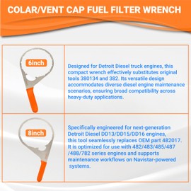 CENFORGE 6 Inch & 8 Inch Colar/Vent Cap Fuel Filter Wrench for 380134 382 & 482 483 782 Compatible with Detroit Diesel Truck Engines, Navistar Engines Diesel DD13, DD15 and DD16