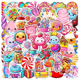 50 Pcs Cute Candy Land Sticker Candy Party Stickers Waterproof Vinyl Sweets Themed Cute Dessert Decal for Gift Laptop Bottle Scrapbooking Luggage Computer Envelope Decor for Kids