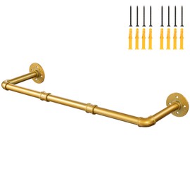 Industrial Gold Pipe Clothing Rack, Wall Ceiling Mounted Clothes Garment Rack 30'', Iron Golden Pipe Clothes Hanging Bar, Heavy Duty Metal Rod for Retail Display Closet Storage