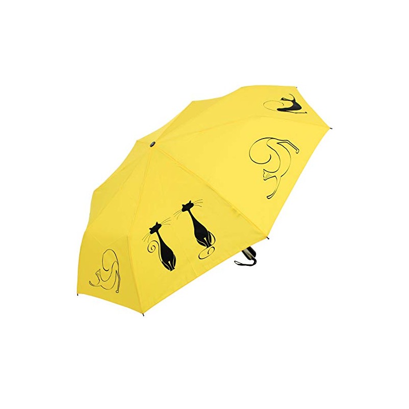 Doppler Mini Pocket Umbrella Open-Close Automatic Cats Friends, Yellow, cat-themed