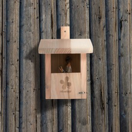 Relaxdays Nesting Box for Half-Cave Breeders, Garden & Patio, Entrance Gap H x W: 65 x 95 mm, Nesting Cave Fir Wood, Natural