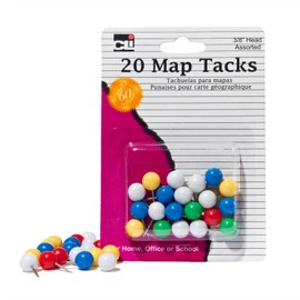 Charles Leonard Map Tacks - Tacks 3/8" Head - 20/Card, 21238
