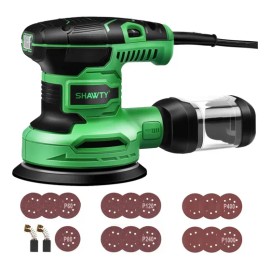 SHAWTY Lijadora Orbital Para Madera, 6 Velocidades Lijadora Rotorbital Electrica 450W, 16 Hojas De Lija Con 5 Grano De Diferente, Lijadora Con Colector De Polvo, Para Madera Lijado, Pulidor