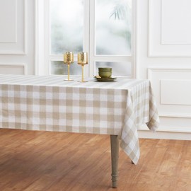 Solino Home Buffalo Check Linen Tablecloth 60 x 90 Inch - 100% Pure Linen Plaid Natural and White Table Cloth for Rectangle Tables - Washable Checkered Tablecloth for Spring, Mothers Day, Easter