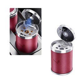 Ohleats Car Ashtray with Lid, Leather Portable Detachable Ashtray with LED Blue Light, Mini Stainless Steel Smokeless Car Trash Can, Universal Interior Accessories for Most Cars (Red)