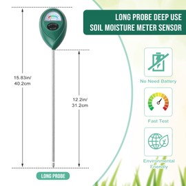 4 Pack Soil Moisture Meter 15.8 Inch Long Probe Deep Use Soil Moisture Meter Sensor Plant Water Meter Soil Tester Test Kit for Garden Yard Lawn Farm Indoor Outdoor Use