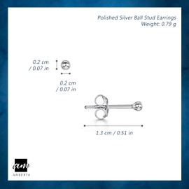 Amberta Women's Small Genuine 925 Sterling Silver Stud Earrings, Pair of Round Brilliant Stud Earrings, Various Models and Sizes, Silver