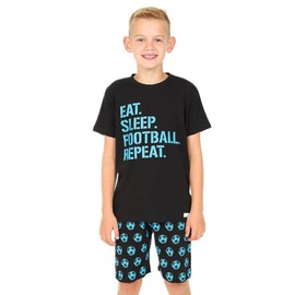 ThePyjamaFactory Boys Eat Sleep Football Repeat Blue Short Cotton Pyjamas (11-12 Years)