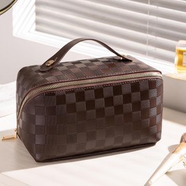 Lumbor37 Bolsa de Maquillaje de Viaje, Neceser de Viaje para Mujer y Hombre, Estuche Multifunción Neceser Bolsa de Lavado para Vacaciones Baño Viajar para Mujer(Marrón)