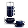 Sweese 4 Ounce Porcelain Stackable Espresso Cups with Saucers and