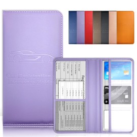 Purple Car Registration & Insurance Card Holder for Glove Box Organizer Vehicle License Document Auto Truck Comparment Interior Accessories Case
