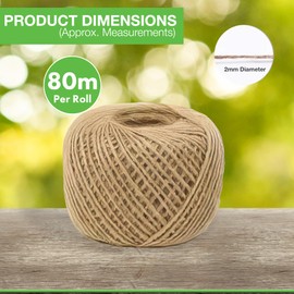 1 x 80m Jute Twine Roll - 2mm Natural Jute Hessian String Cord Twine for Arts and Crafts, Gift Wrapping, Floristry, Rustic Jars, Decoration, Bundling, Garden and Recycling