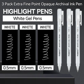 PANDAFLY White Gel Pens, 0.5mm Extra Fine Point Opaque Archival Ink Pen for Journaling, Art, or Drawing - For Artist Gifts, Holiday Gifts & DIY Projects, White Gel Pens for Art Highlight, 3 Pack