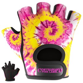 Contraband Pink Label 5347 Womens Designer Workout Gloves | Tie Dye Print w/Grip-Lock™ Silicone Palm (Large, PY)