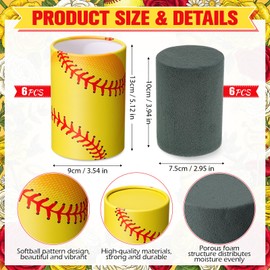Ninehaoou 6 Set 5 Inch Softball Table Centerpiece Sports Flower Round Box with Paper Removable Foam Vase for Artificial Flowers Utensil Holder Kitchen Home Party Decorations