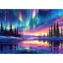 MXJSUA Ice Lake Aurora Diamond Painting Kits for Adults, DIY Round Diamond Gem Art Kits, Diamond Dots Drill Art Kits Completes for Beginners Picture Craft for Home Wall Decor 30x40 cm