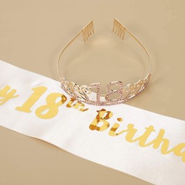 Bohoman Rose Gold Happy 18th Birthday Sash and 18 Birthday Tiara Rhinestone Crown Headband for 18 Birthday Gift Party Accessories 18th Birthday Decoration Girls Women