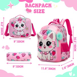 ZBAOGTW Kids Backpacks for Girls Backpack for School Cute Cat Travel Backpack for Kids with Lunch Box Kawaii Bookbag for Girls Back to School Supplies