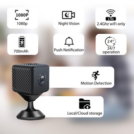 Mini Camera Home Wireless Security Cam Indoor HD Camera Small Smart WiFi House Portable Cameras Tiny House Nanny Body Cam Battery Life Powered Body Cameras 150 Wide Angle Night Vision Motion Detection