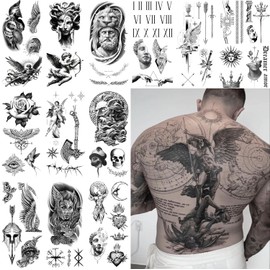 Impressed.co Impress Modern Masuline Tatuajes Falsos Semipermanentes De Manga Completa Para Hombres - Geométricos Griegos, Romanos, Dioses Y Diosas Vikingos, Alas De Pájaro, Hacha, Caballe