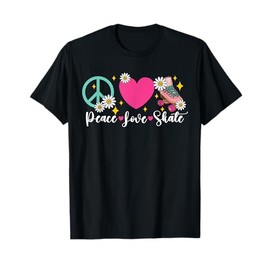 Cool Roller Skating Skate Girl Heart Peace Love Skate T-Shirt