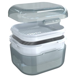ARGOMAX Denture Box, Dental Box with Strainer, Cleaning, Soaking and Storage of Dentures and Other Mouth Tools (Grey)