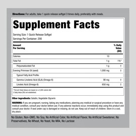 Piping Rock Evening Primrose Oil Capsules 1000mg | 200 Softgels | Cold Pressed Supplement | Non-GMO, Gluten Free