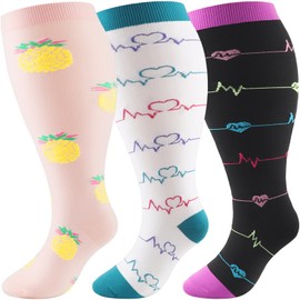 DRESHOW Plus Size Compression Socks For Men & Women Wide Calf Extra Large Stockings Support for Athletic Running Flight Travel Cycling