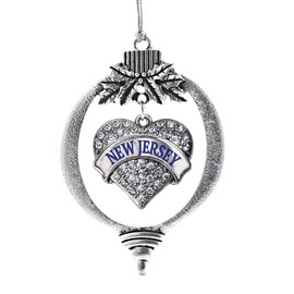 Inspired Silver - New Jersey Charm Ornament - Silver Pave Heart Charm Holiday Ornaments with Cubic Zirconia Jewelry