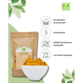 Getrocknete Mango in Scheiben 500g von der Grünen Essenz - getrocknete Mangostreifen - ohne Konservierungsstoffe - ohne Zucker - natürliche große Mangoscheiben ungesüßt und ungeschwefelt