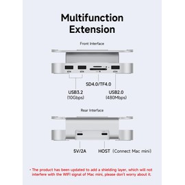 Hagibis Mac mini M4 Hub & Stand with SSD Enclosure, 3 in 1 USB Type-C Docking Station with M.2 NVMe SSD Case, 10Gbps USB3.2 Gen2, SD4.0, TF4.0, 5V/2A Power Supply for M4 Pro (MC60)