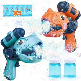Aooess Bubble Machine for 3-8 Year Old Boys Gifts: 2 Pack Dinosaur Bubble Guns for Toddlers Bubble Makers for 3 4 5 6 7 8 Years Old Boys Girls Birthday Party Automatic Bubble Blower Toys for Kids