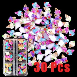 1 Box Kawaii Nail Charms Cartoon Ice Cream Nail Rhinestones 3D Flat Back Stones Summer Nail Gems Strawberry Head Ice Cream Rhinestones for Nails Mini Glass Gems Jewelry for Crafts Nail Accessories