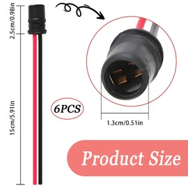 Huli 6 Pcs 194 Bulb Socket with 15CM Extension Harness for Connecting T10 Car Bulb/CLR/Halogen, Universal LED Bulbs Socket for Car Dashboard Lights,Fog Lights (Round)